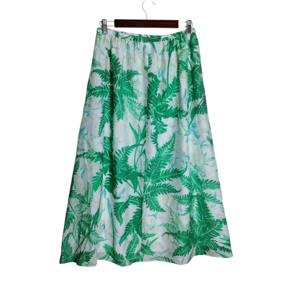 H&M‎ Conscious Green Tropical Fern Print Viscose Maxi Skirt Womens Medium White